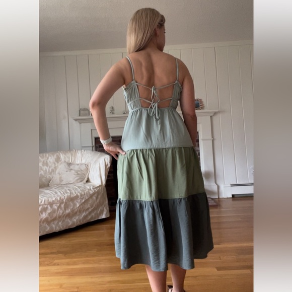 Madewell Color Block Dress in Green - Picture 4 of 11